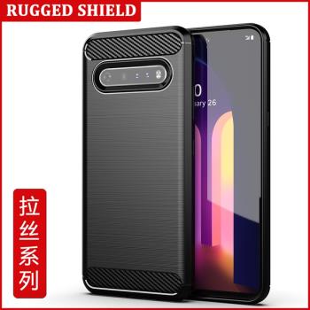 適用LG V60 ThinQ手機殼LG V60保護套拉絲碳纖維紋矽膠防摔LG Q70軟殼LG Q60
