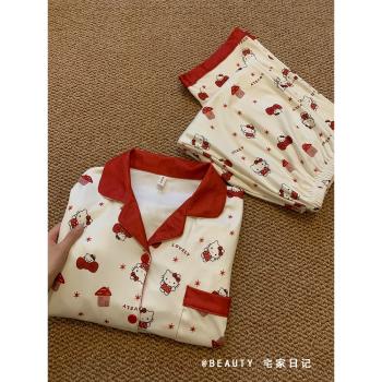 可愛紅色Hello Kitty睡衣女士春秋2025新款可外穿新年家居服套裝