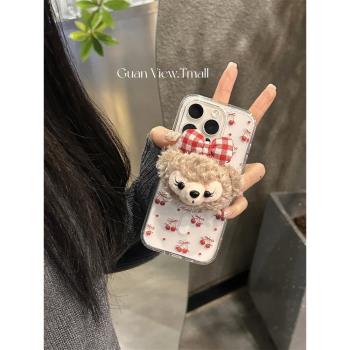 guanview ins秋冬毛絨雪莉玫公仔支架磁吸手機殼適用iphone15promax蘋果14新款13透明全包12軟矽膠11防摔套女