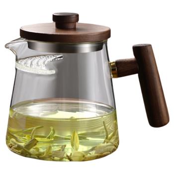 玻璃茶壺月牙過濾茶水分離綠茶杯泡茶器木把煮茶壺花茶壺功夫茶具