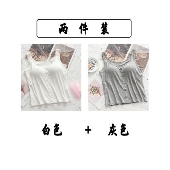 韓版簡約吊帶背心女胖妹妹大碼港風帶胸墊設計感外穿背心運動T恤