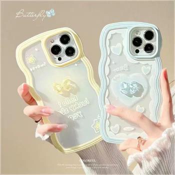 立體蝴蝶結適用三星s21ultra手機殼矽膠波浪邊s23/s22+藝術s20fe韓風少女a54a13/a52全包a73/a33小清新防摔