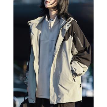 戶外沖鋒衣外套男女同款秋冬防風防水三合一可拆卸春季工裝登山服