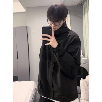 黑色軟殼沖鋒衣男款痞帥高階感春秋款外套美式機能風夾克防風防水