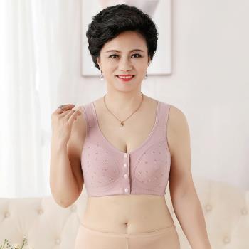媽媽內衣女純棉大碼前扣無鋼圈聚攏中老年人背心式婦女專用文胸罩