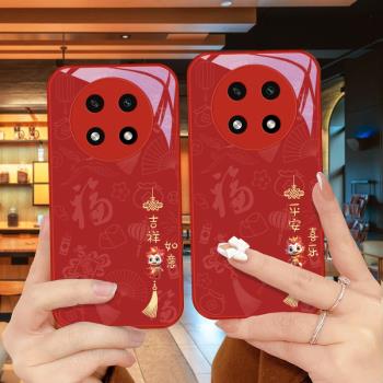 龍年如意適用oppoA2pro手機殼A1pro金屬漆oppoA9保護套a11x玻璃女款紅色防摔高階新年硬殼簡約個性時尚超火