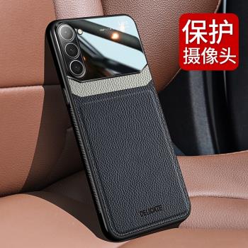 適用三星M54手機殼Galaxy M34 5G商務皮紋保護套蓋樂世M34軟膠全包邊鏡頭加高個性防摔皮革外殼男女新款超薄