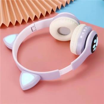 戴式無線藍牙耳機貓耳朵粉色女生帶麥小巧學生網課電腦兒童雙耳麥