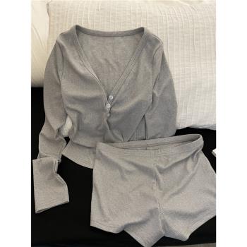 Sin Glee 可外穿純色長袖睡衣女夏款2025新款休閑短褲家居服套裝