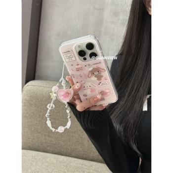 guanview 小眾ins軟萌卡通甜品粉兔適用iPhone16ProMax蘋果15手機殼掛件鏈條14磨砂雙層13防摔16Pro保護套女