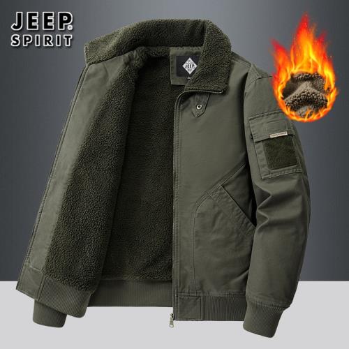 JEEP SPIRIT 毛領加絨純棉工裝休閑夾克男保暖多口袋耐磨中年外套