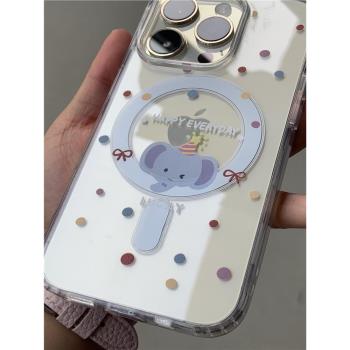 波點小象蘋果16promax/15plus磁吸透明手機殼iPhone13/12ProMax軟邊11女保護套15/14plus創意xr可愛卡通xsmax