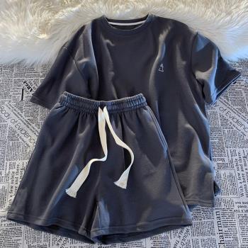 美式復古小個子睡衣休閑套裝女夏寬松ins風短袖短褲家居服兩件套