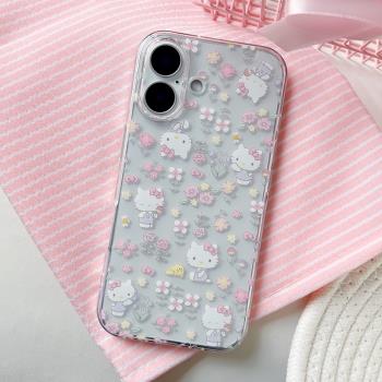 ins風可愛春日花朵貓咪適用於iPhone16PROMAX/14PRO蘋果15Plus少女手機軟殼13/12Mini百搭