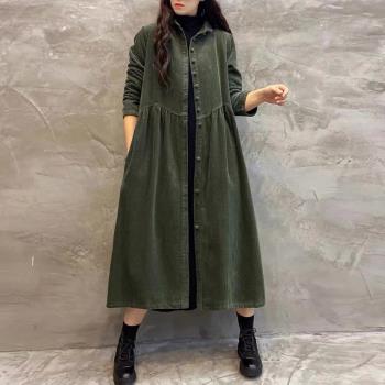 外套女燈芯絨中長款休閑百搭風衣