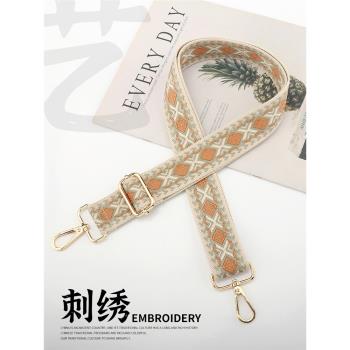 刺繡風寬包帶配件刺繡包背帶女可調節斜挎揹包百搭尼龍帆布替換帶
