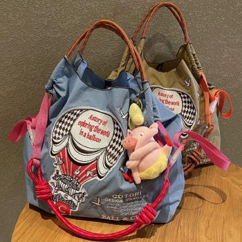 高圓圓同款日系ball chain日系刺繡熱氣球環保袋購物袋通勤布包女