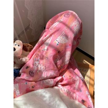 春夏塗鴉彩點貓貓純棉雙層紗布居家褲女士卡通可愛寬松睡褲長褲