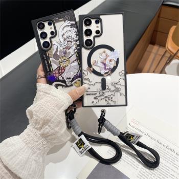 ins動漫卡通太陽神路飛尼卡適用三星GalaxyS25Ultra手機殼s24plus磁吸支架S23ultra手鏈s22+防摔保護套男女款