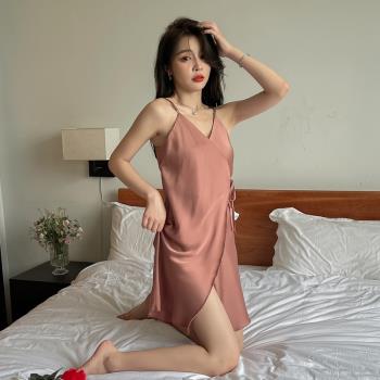 冰絲吊帶睡裙女夏季薄款2025年新款純欲風性感和服式睡衣女家居服