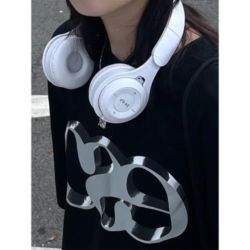 小紅書同款無線藍牙耳機頭戴式復古女生小巧掛脖式拍照裝飾耳麥