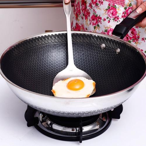 無涂層不粘鍋炒鍋塑料手柄制作316不銹鋼蜂巢鍋凹面電磁爐專用鍋