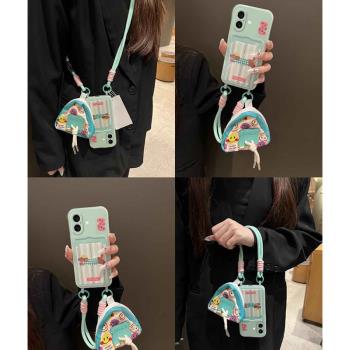 臘腸狗可愛斜挎適用蘋果16手機殼iphone15卡套14手繩13promax卡包12插卡11全包8plus可背帶xr矽膠smax軟殼女p