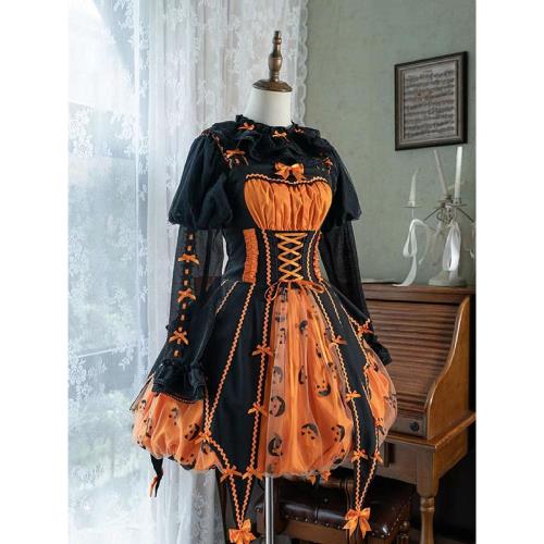 萬圣節cos服lolita洋裝可愛公主裙小魔女黑甜風南瓜連衣裙洛麗塔