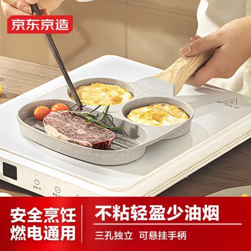 早餐鍋 家用早餐盤煎蛋牛排三合一多功能麥飯石色平底不粘鍋19cm