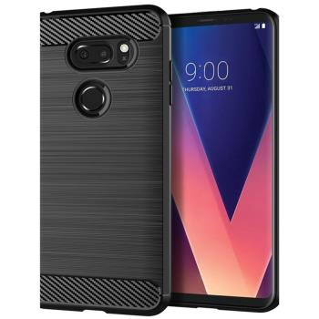 適用LG V30手機殼 LG V30保護套簡約拉絲碳纖維紋矽膠防摔軟殼套