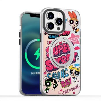 適用蘋果iPhone16ProMax鐳射手機殼MagSafe磁吸支點15Plus可愛飛天小女警13帶隱形支架一體的14Pro新款12外殼