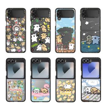 CASE 線條小狗 三星折疊Zflip6適用Zflip5手機殼Samung Zflip4透明亞克力3代高級防摔可愛保護套