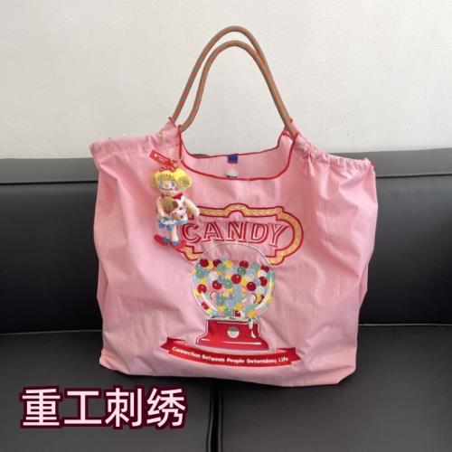 女士刺繡購物袋手拎包牛津布袋刺繡尼龍防水購物袋手提斜跨單肩包