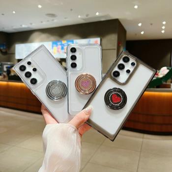 時尚閃粉愛心指環支架適用三星a55手機殼a15/a25/a35/a36矽膠軟a53/a54/a56創意支架a73/a24/a34保護套a16/14