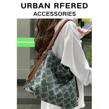 URBAN RFERED大容量托特包女小眾復古印花雙肩包高級感單肩斜挎包