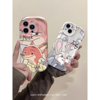 創意可愛尼克朱迪情侶適用蘋果15promax手機殼iphone13全包14矽膠16P軟殼12防摔外殼mate60pro男女卡通奶油紋