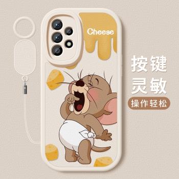 適用三星a54手機殼保護套新款A53乳酪傑瑞a55小羊皮全包防摔5G矽膠軟殼女款A52可愛搞怪掛繩galaxy高階感外殼