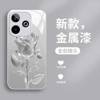 適用OPPOA5 5G版手機殼新款液態玻璃玫瑰花a5活力版保護套PKQ110直邊個性創意PKV110網紅女款潮牌簡約
