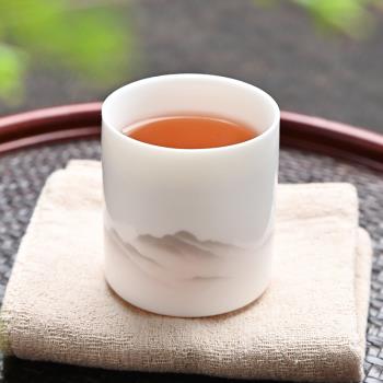 羊脂玉直口杯喝茶杯白瓷茶杯家用泡茶品茗杯主人茶杯個人專用茶杯