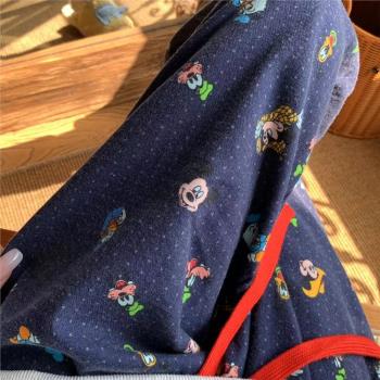 藏青波點米奇全棉磨毛可愛印花卡通少女睡褲寬鬆鬆緊有口袋居家褲