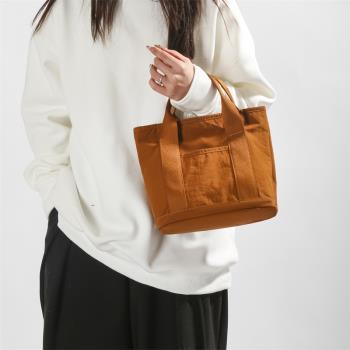 原創新款多隔層休閑純色學生便當餐盒包防水尼龍手拎包手提收納包