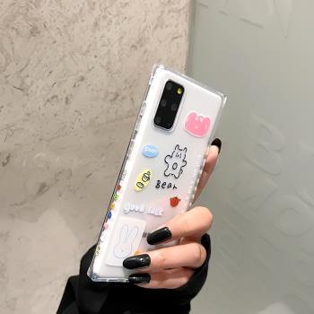 三星s21+手機殼可愛側面圖案note20ultra手繪小熊s20fe個性方型適用s20透明軟s10卡通少女s9plus原創note10殼