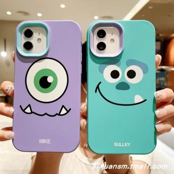 日韓卡通12可愛毛怪大眼仔表情13情侶蘋果14手機殼適用iPhone15promax三合一膚感硬殼11不沾指紋矽膠保護套XS