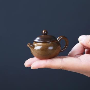 窯變迷你紫砂小茶壺可養可玩指尖壺茶寵茶玩功夫茶具擺件小巧創意