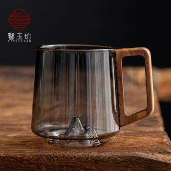 煙灰玻璃杯耐熱防爆創意咖啡杯觀山底木把水杯男士茶杯辦公個人杯
