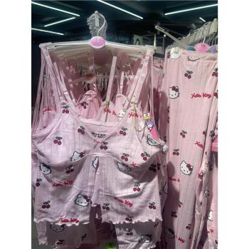 甜美卡通HelloKitty吊帶睡衣女春夏款2025新款大碼家居服兩件套裝