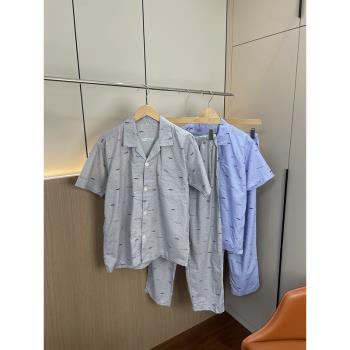 【男款】出口小日子！吸濕排汗@泡泡紗棉短袖睡衣長褲家居服外貿