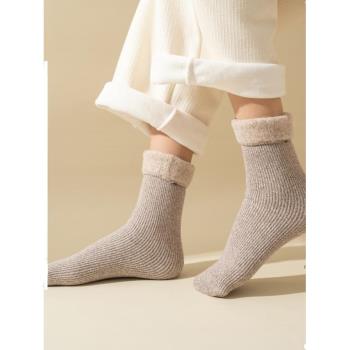 超厚襪子女冬季中筒襪加絨加厚毛圈保暖雪地襪月子羊毛襪冬天老人