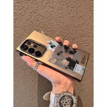 新品S25三星s24U手機殼GalaxyS23ultra淡粉玫瑰花S22磨砂S24+啞光s23+時尚FE防摔S21復古男女ins風S22ultra硬