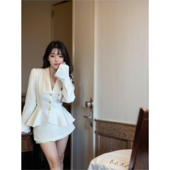 韓劇小香風兩件套法式氣質上衣半身裙子女春季小洋裝名媛高階套裝